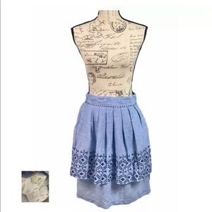 Anthropologie ODILLE NWT Blue Alpine Dream Chambray Linen Peplum Skirt